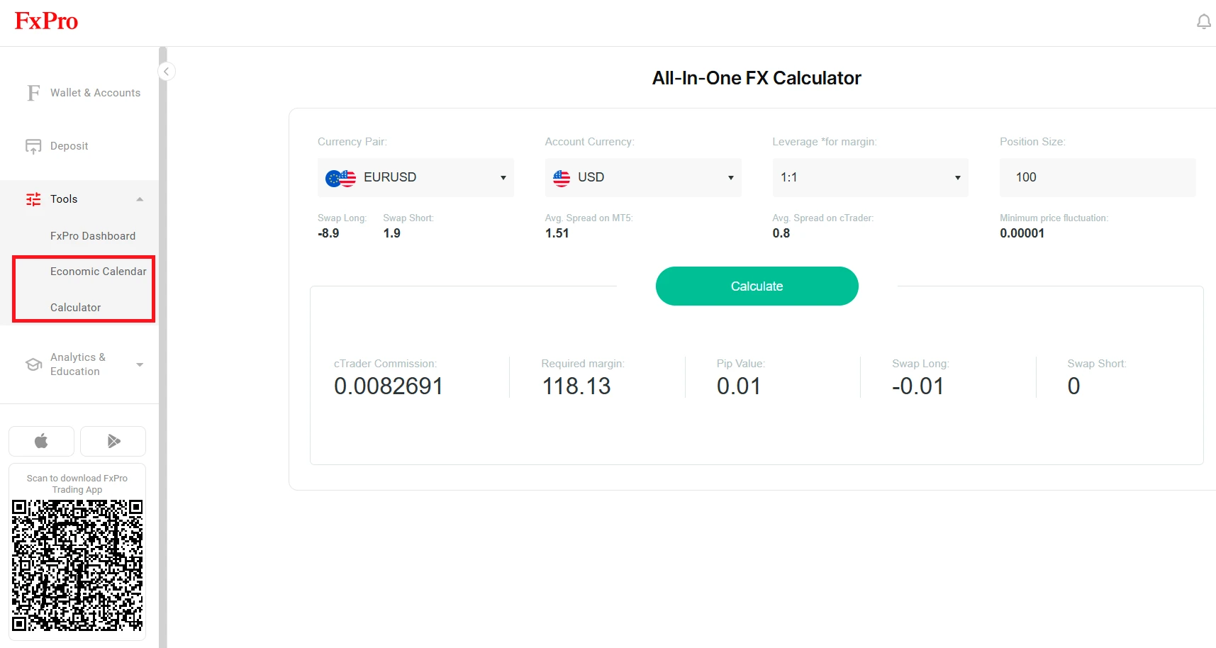 Forex Calculator FXPro